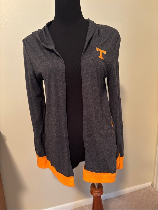 Colosseum Athletics Sweaters - Women's Dark Gray Hooded Cardigan with Orange Trim